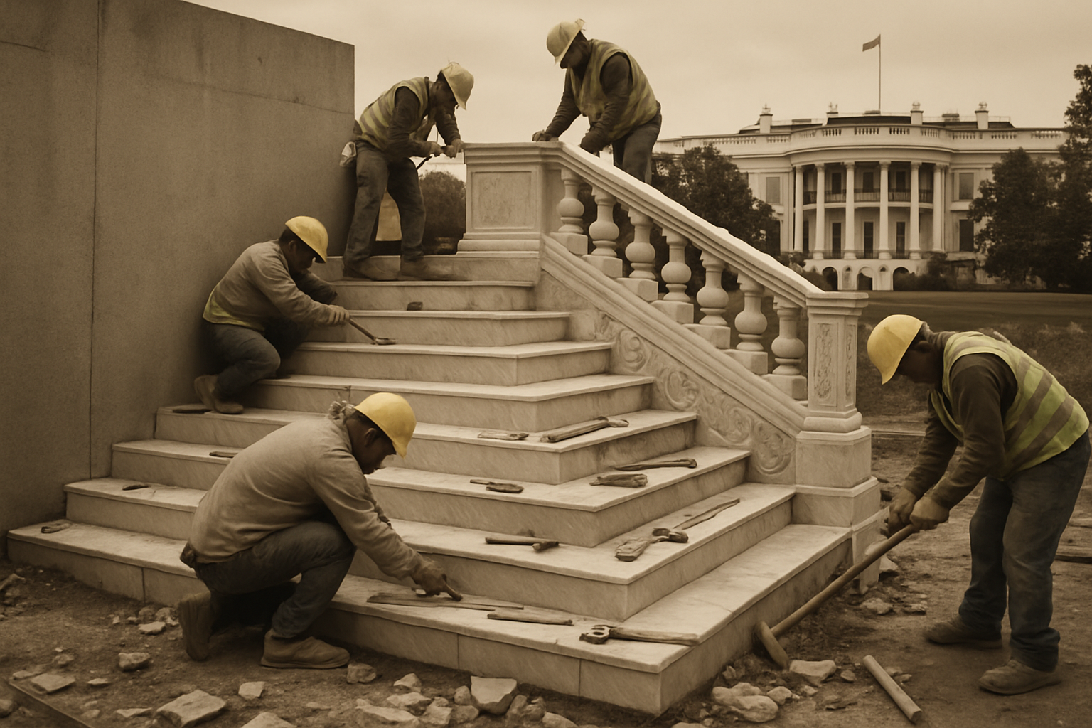 White House Ballroom Construction Continues Despite Judge's Order, Features Grand Staircase Leading to Wall